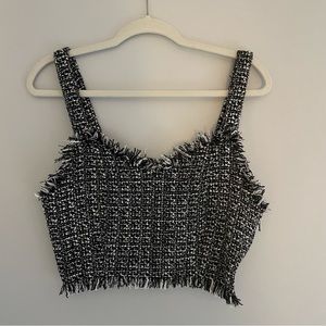 Mare Mare x Anthropologie Black & White Fringe Knit/Frayed Tank Top